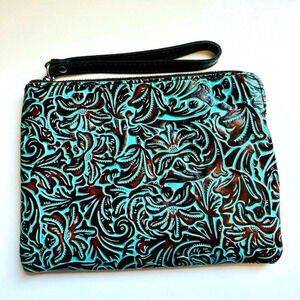 NWOT Patricia Nash Turquoise Tooled Leather Cassini Wristlet